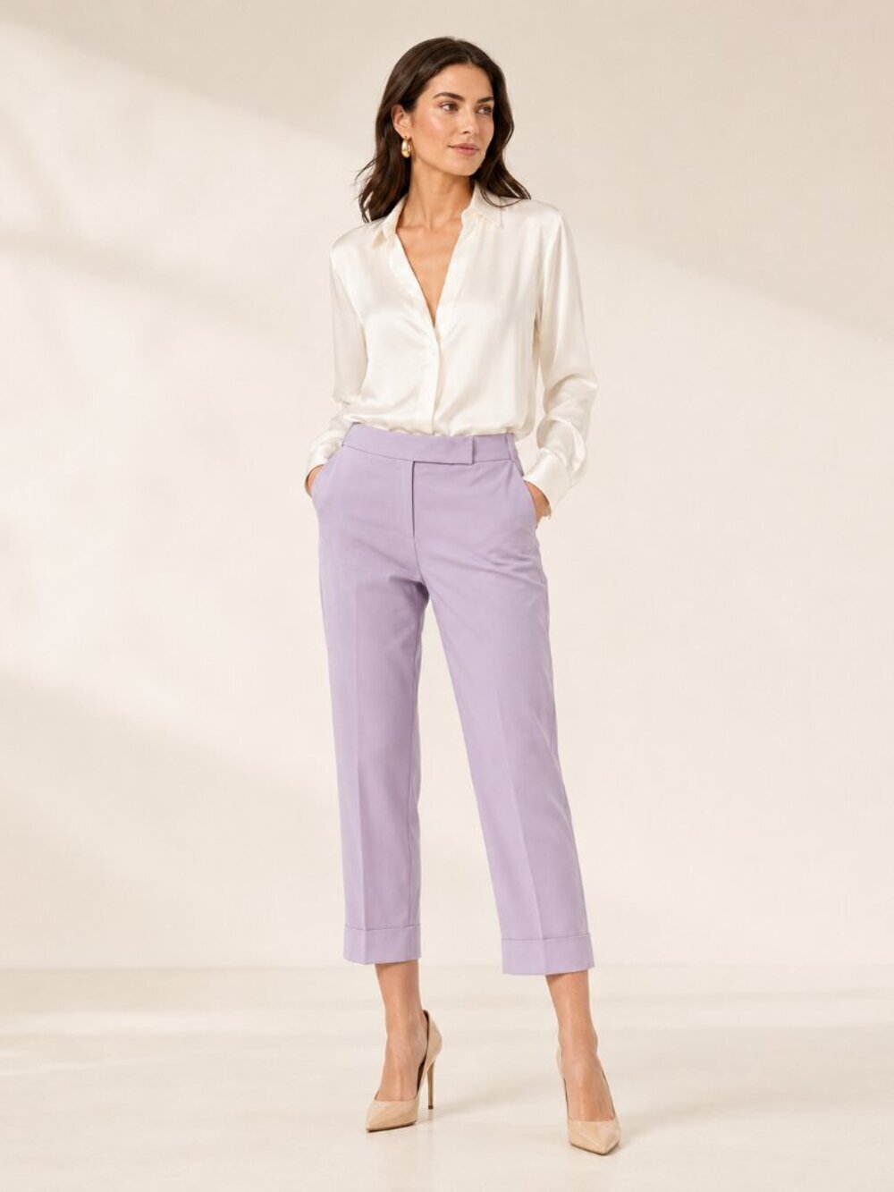 BCBG Max Azria Lilac Cropped Cuff Ankle Pants Size 8 Quiet Luxury Minimalist